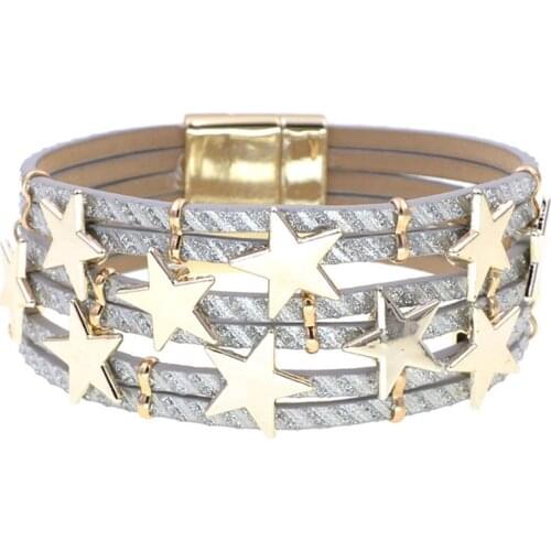 Women Leather Bracelets 2020 Fashion Ladies Bohemian Stars Charm Wide Wrap Multilayer Bracelet Femme Jewelry Gift dropshipping