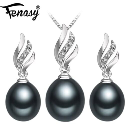 FENASY Natural Freshwater Pearl Jewelry Sets 925 Sterling Silver Drop Earrings Pendant Necklaces For Women Wedding Jewelry sets