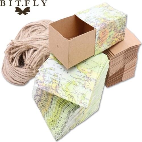 10pcs Novelty World Map vintage Kraft paper candy Box Gift Bag wedding gift baby shower favors birthday party Christmas Supply