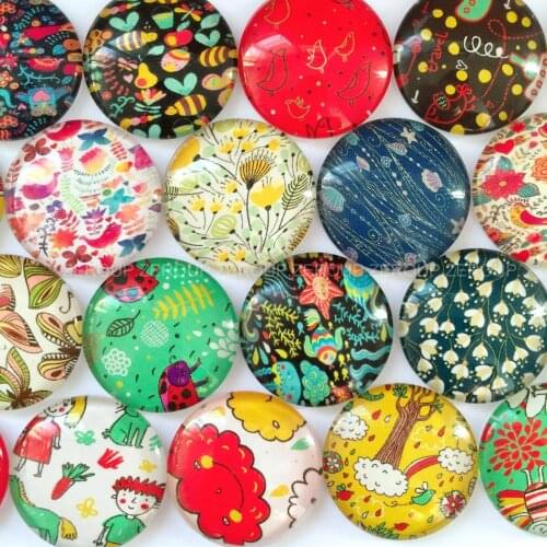 12mm 20mm Round Glass Cabochon Fancy Pictures Mixed Pattern Fit Cameo Base Setting for Jewelry Flatback TP-413
