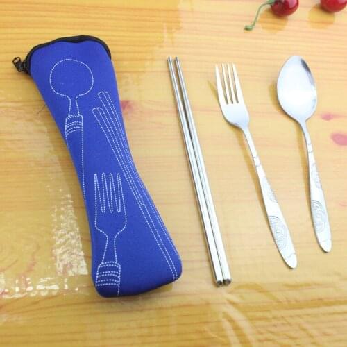 3pcs/set Hot Stainless Steel Kids Dinnerware Set Portable Travel School Children Tableware Picnic Cutlery Set EKV 083