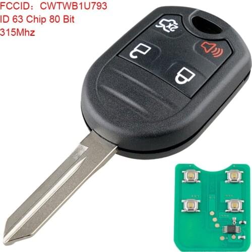 4 Buttons 315MHz Keyless Uncut Flip Remote Key Fob CWTWB1U793 ID 63 Chip 80 Bit for Ford 2011-2015 Explorer /2011-2016 F-Series