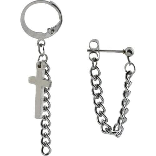Cross Chain Asymmetrical Harajuku Creative Collocation Drop Earrings for men women Fashion Jewelry Stainless steel Hoop earings