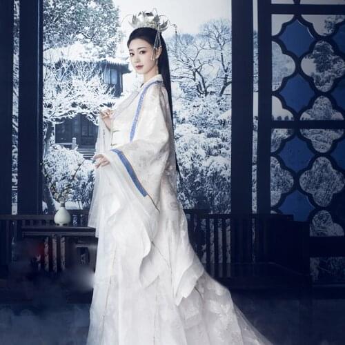WYJN White Long Tail Empress Immortal Goddess Fairy Costume Classcial Dance Aesthetic Elegant Stage Show Drame Hanfu Photography