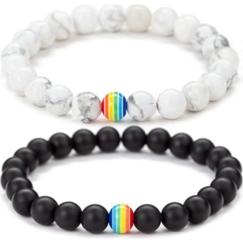2020 Rainbow Bead Bracelet Pride Stone Strand Couple Bracelets Male Female Handmade Jewelry