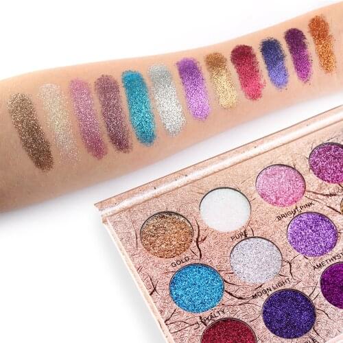 Brand Beauty Queen Eyeshadow and Cheek Palette Metallic Diamond Pigment Glitter Shimmer Eye Shadow Glazed Makeup Set 12 Color
