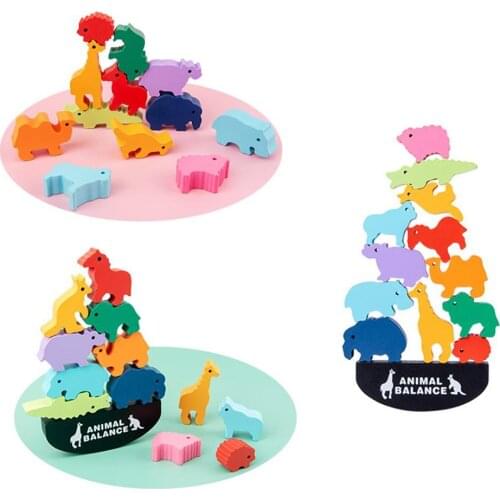 Wooden Colorful Dinosaur Animal Stacking Block Balance Game Puzzle Education Kids Toy Gift