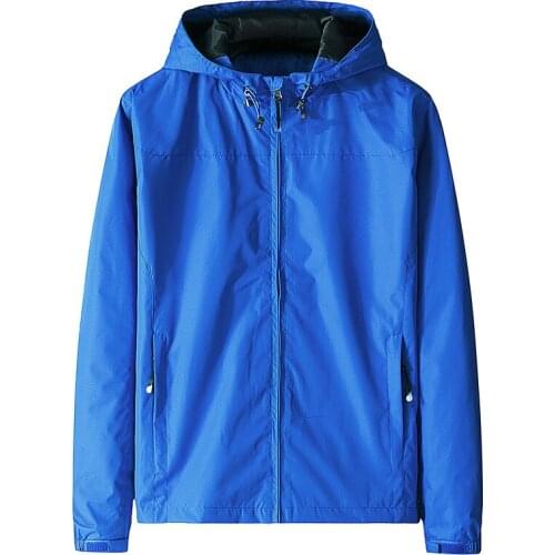 Mens Blue Sports Jacket Waterproof Windproof Hooded Windbreaker Men Sportswear Casual Long Sleeve Top Oversized Jackets Boys 5xl