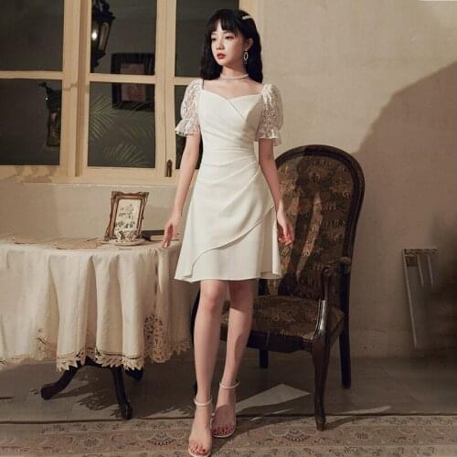 Bridesmaids Dress Vintage V-Neck Short Knee-Length Pleat Jersey Lace A-Line Luxury Elegant Fashion Women Wedding Party Gown E733