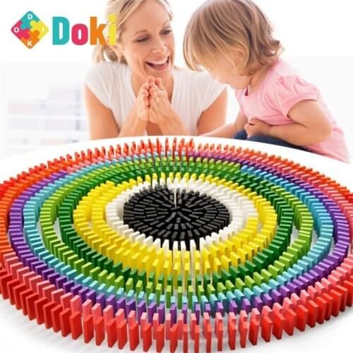 Doki Toy 120PCS/set Rainbow Wooden Domino Toy Set Kids Children Baby Dominoes Game Building Blocks Educational Natural Wood Toys