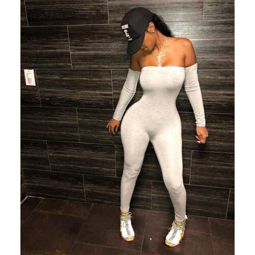 Goocheer New Arrival Women Ladies Off Shoulder Bodycon Jumpsuit Female Sexy Solid Clubwear Autumn Playsuit Party Jumpsuit Romper
