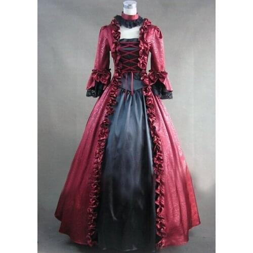 GT015) Long Sleeves Gothic Victorian Lolita Prom Dress Ball Gown Cosplay Fancy Dress Halloween Party Costume 3 colors available