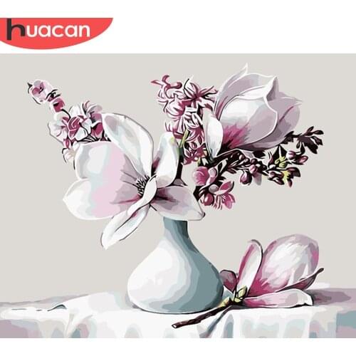 HUACAN Oil Painting By Number Flowers Drawing Canvas HandPainted Pictures By Numbers Flower Still Life Kits Home Decoration