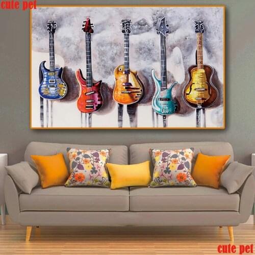 Cute pet 5D Full Square Drill DIY Diamond Painting Musical instrument guitar 3D Embroidery puzzle Cross Stitch Mosaic Decor gift