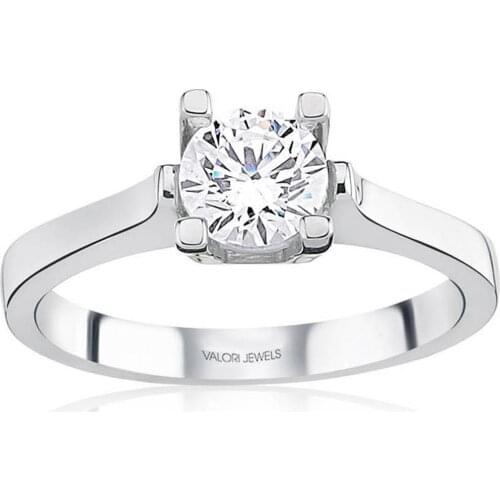 Valori Jewels 0.80 Carat, Zirconia White Round Gemstone, Rhodium Plated, Solitaire Ring