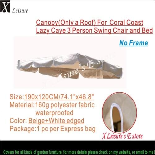 Free Shipping Coral Coast Lazy Caye 3 Person Swing Chair and Bed Replacement Canopy--Beige/Dark Gray 190x120cm/74.8"x47"
