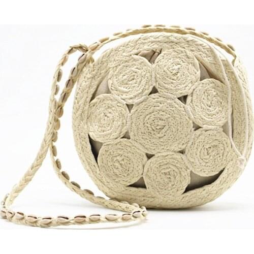 2021 New Petal Round Straw Bag Crossbody Woven Female Bag Woven Bags for Women Desingner Luxury Beach Shell Bag Hot