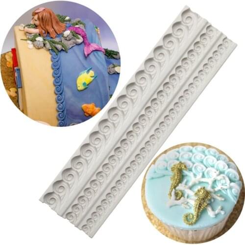 Luyuou 1pcs DIY Wave Shape Silicone Mold Cake Border Fondant Molds Cake Decorating Tools Cake Baking Chocolate Mould FM1589
