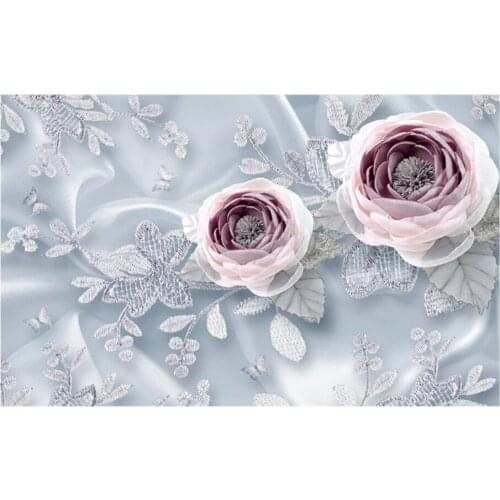 Milofi customized 3D non-woven mural wall silk lace flower luxury wedding room 3d stereo TV background wall