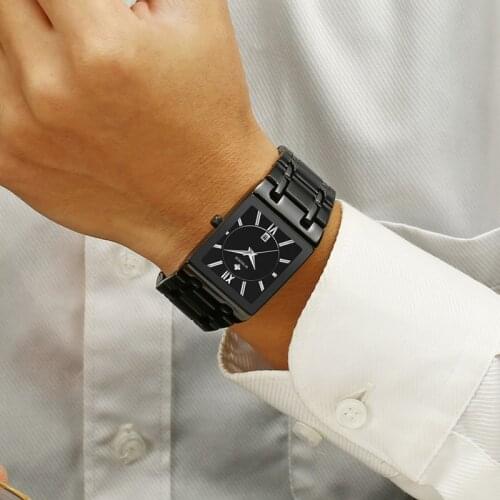 Watches Men WWOOR Luxury Brand Classic Full Black Rectangle Men Watch Waterproof Stainless Steel Quartz Wrist Watch For Men 8858