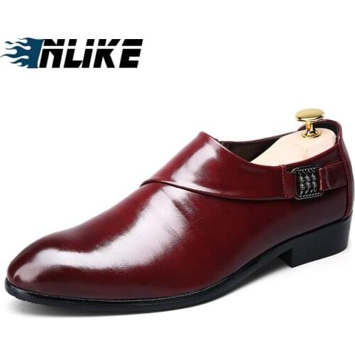 Inlike Leather Shoes Men Oxfords Shoes For Men Dress Shoes Formal Pointed Toe Slip On Black Yellow Red