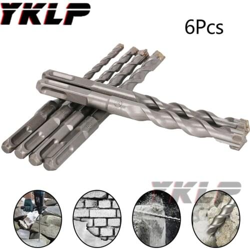 150mm Cutter Carbide Tips Rour Hollow Square Shank Rotary Hammer Drill Bit Set for Reinforced Concrete, Masonry 6~16mm 6Pc