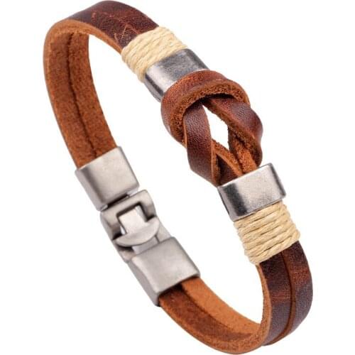 New Fashion Retro Genuine Bracelete Leather Men Bracelets Casual/Sporty Easy Alloy Hook Link Chain Men Rope Jewelry Pulsera