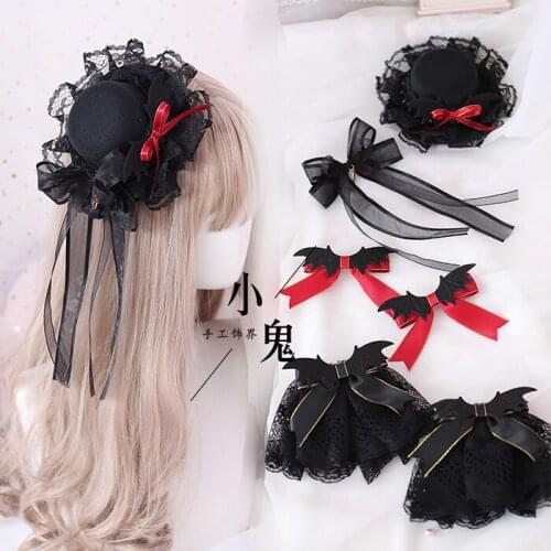 Origional Lolita Halloween Witch Bowler Hat Brooch Side Clip BAT Wing Little Devil a Pair of Hairclips Hand Cuff
