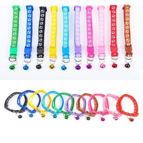Cat Collar 10 Color Cat Necklace And Cat Paw Print Adjustable Collar Small Dog Collar Bell Positioning Pet Collar Pet Supplies