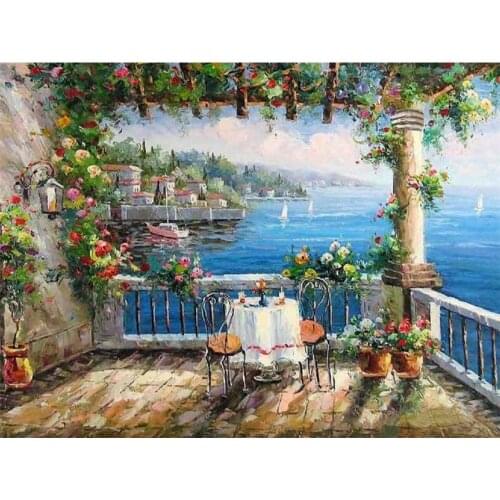 Landscape Town Seaside DIY Embroidery 11CT Cross Stitch Kits Craft Needlework Set Printed Canvas Cotton Thread Dropshipping