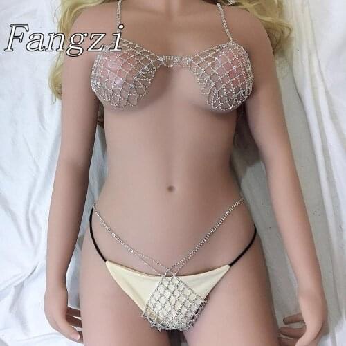 Luxury womens body jewelry mesh hollow bikini chest chain T-String chain combination exquisite Rhinestone Jewelry fun gift