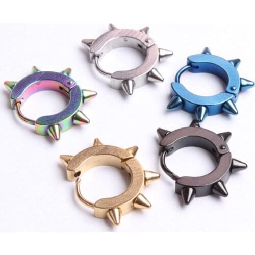 1 Unisex Titanium Steel Hoop Gothic Bling Hip Hop Thorn Punk Rivet Ear Stud Spike Earrings New