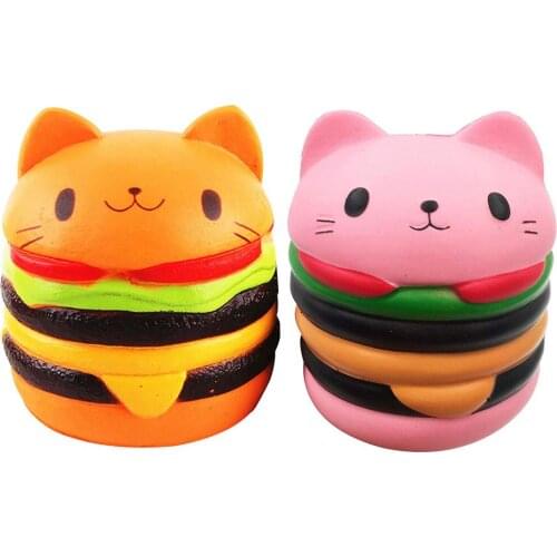 Cute Mochi Cat Squishy Toy Cats Head Hamburger Anti Stress Toy Soft Safe Slow Rising Squeeze Funny Stress Relieve Toys