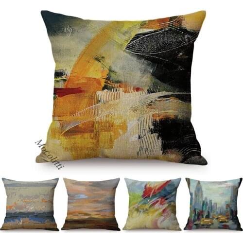 Modern Abstract Oil Painting Decoration Cushion Cover Colorful Graffiti Art Square Pillowcase Home Decor Room Bed Cushions Cover