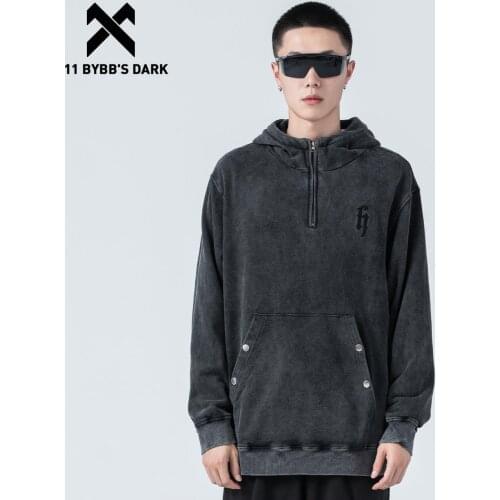11 BYBBS DARK Vintage Washed Cotton Hoodies Hip Hop Streetwear Zip Hoodie Sweatshirts Men Loose Hooded Pullover Techwear Tops