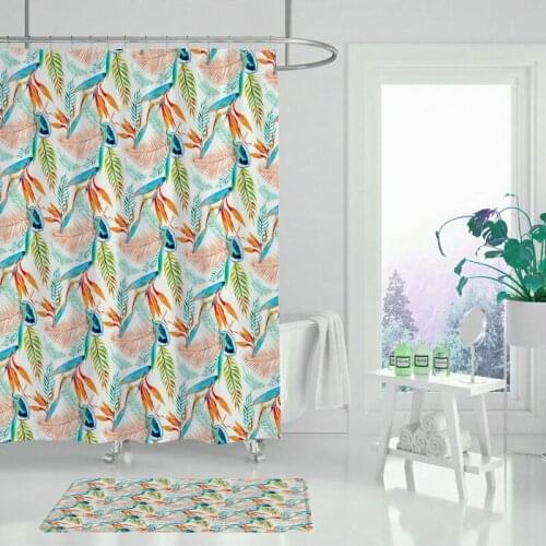 Hand Drawn Tropical Plants And Flowers Baths Shower Curtain Bathroom Curtains Cloth Cut Off Pastoral Jane Polyester Waterproof