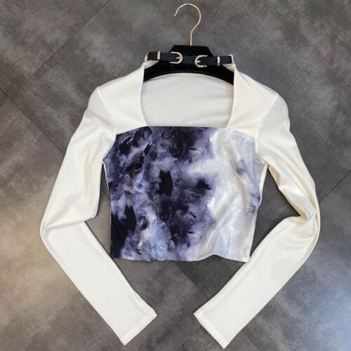 ZCSMLL 2021 Spring Autumn Leather Button Necklace Hollowed Tops Long Sleeve Dyeing Vintage Fashion Women Sweatshirts