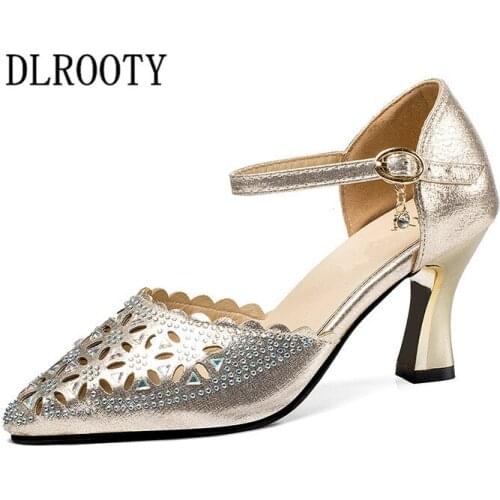 Woman Sandals Shoes 2018 Summer Style Pumps High Heels Cover Heel Buckle Strap Fashion Solid Hollow Casual Comfortable