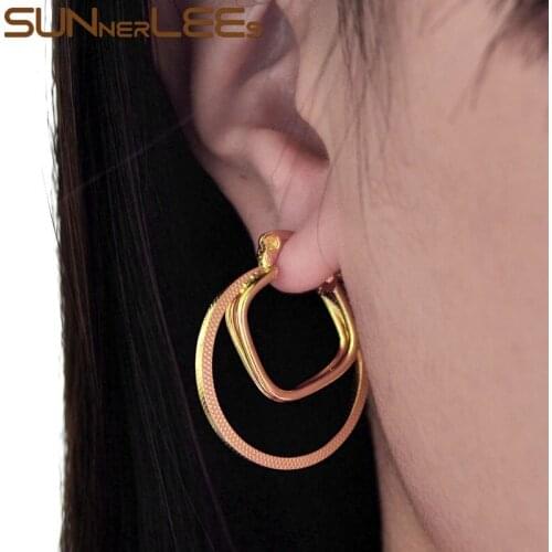 SUNNERLEES Fashion Jewelry Womens Girls Gold-Color Hoop Earrings E16 Y