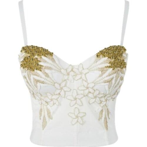 2020 Summer sexy women clothing Beands crop tops Vintage Flower Embroidery Backless Strap corsets and bustiers Lace Camisole