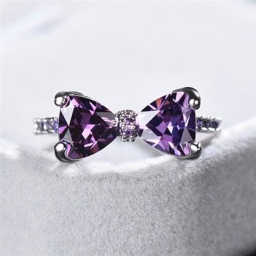 Fashion Purple Austria Crystal Rings Finger Bow Ring Wedding Engagement Cubic Zirconia Rings for Women Wholesale New