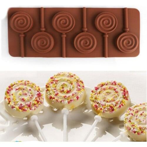 1PC Swirl Lollipop Mould 6 Holes Silicone Pop Mold DIY Lollipop Chocolate Cookie Candy Maker Tray For Party For Children