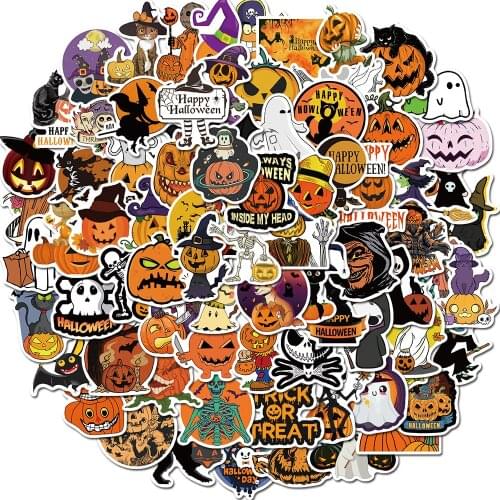 10/30/50PCS Cartoon Halloween Horror Pumpkin Funny Suitcase Skateboard Waterproof Sticker Graffiti Decoration Toy Wholesale