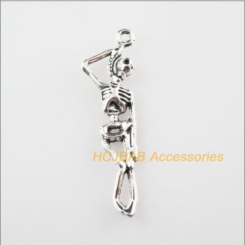 12 New Halloween Skull Tibetan Silver Tone Charms Pendants 12x43mm