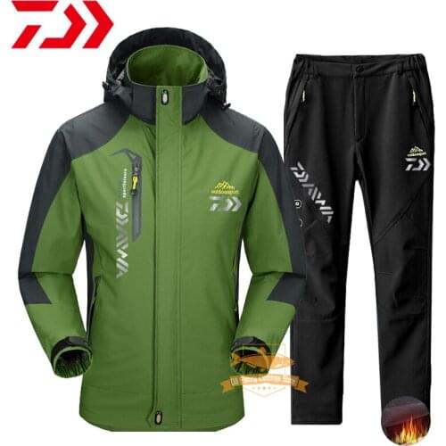 2021 Daiwa Men Fishing Jacket Autumn Winter Waterproof Warm Breathable Jacket Fleece Pants Outdoor Camping Hiking Fishing Suits