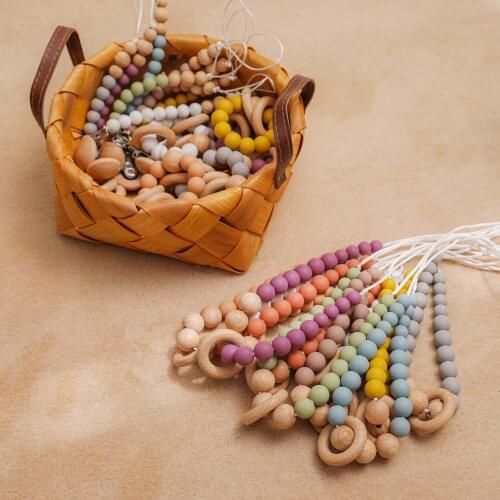 3 Pcs/set Baby Teething Necklace Food Grade Silicone Beads Long Chain Bracelet Pacifier Clip Set Nursing Toys Gift With Bag