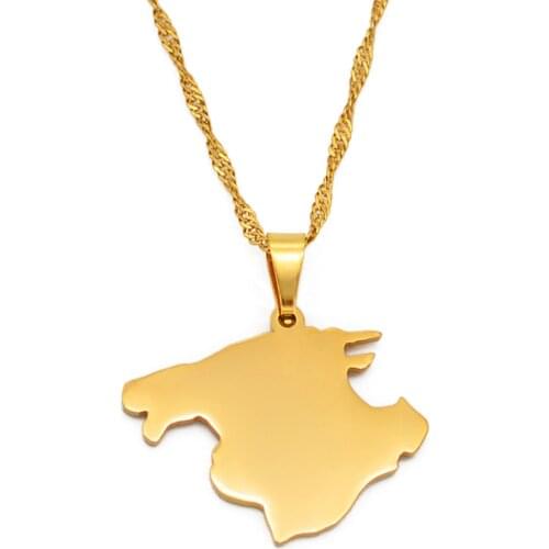 Anniyo Mallorca Spain Map Pendant Necklaces Gold Color Chains Jewelry #165221