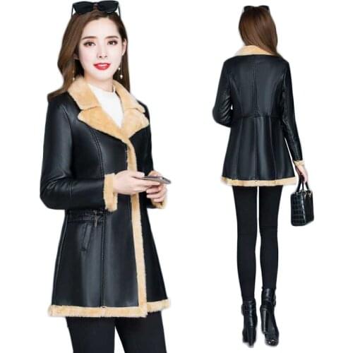 Top Selling Product Elegant Women Blazer Large Size leather Coat Korean Style Jacket Autumn / Winter PU Parkas High Quality 418
