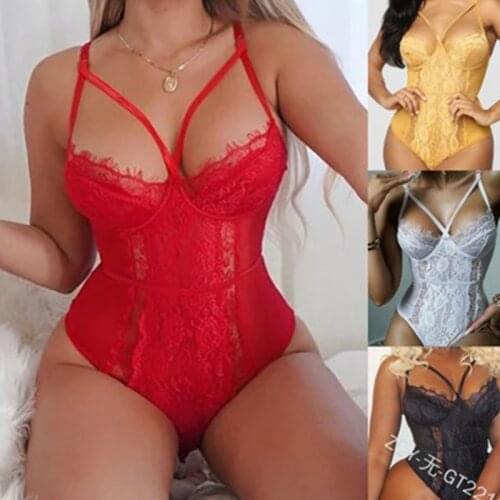 2021 New Summer S-XL Sexy Lace Lingerie Bodysuit BodyStockings Women Catsuit Underwear Shapewear G-string Fashion Bodycon Tops