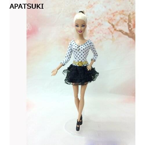 Black White Dot Lace Mini Dress Tutu Dress For Barbie Dolls For 1/6 BJD Doll House Doll Accessories